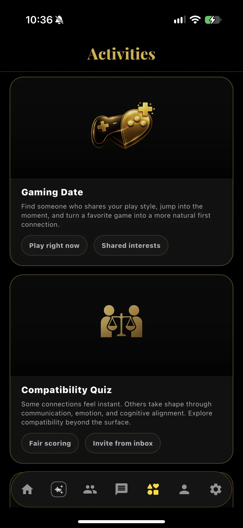 Amouraéx activities screen