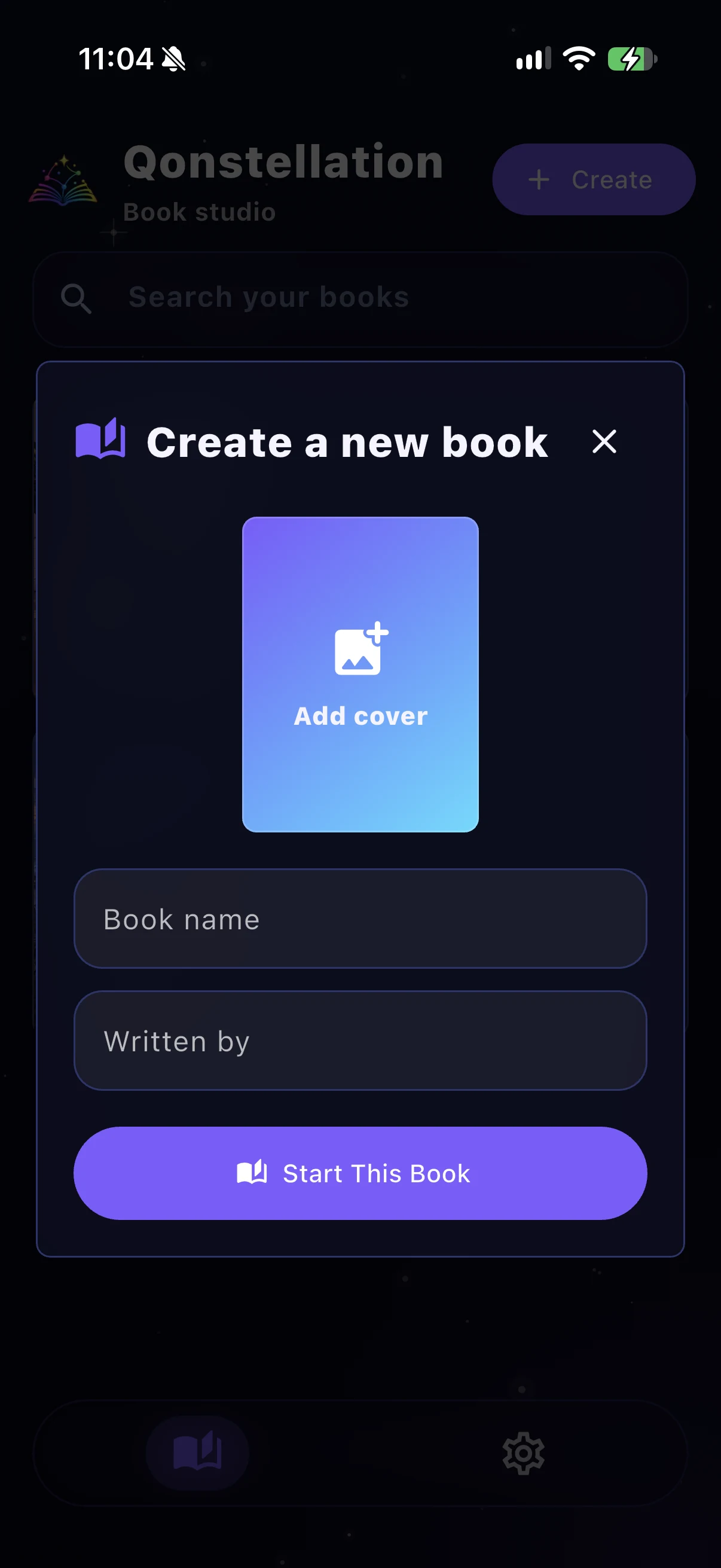 Create a new book in Qonstellation