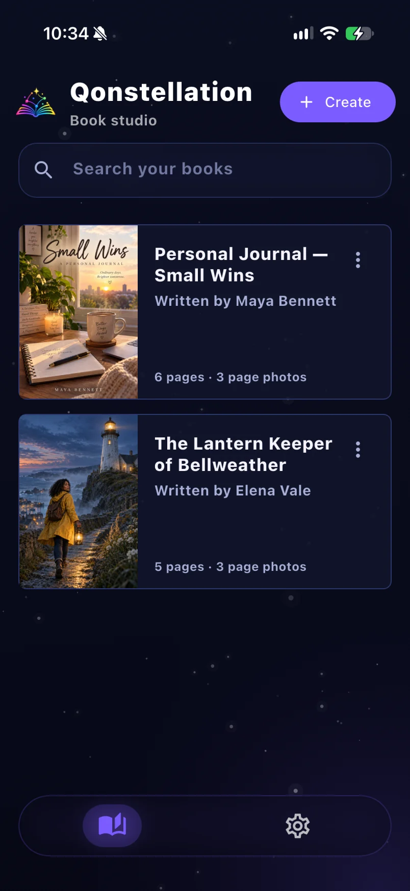 Qonstellation book studio screen