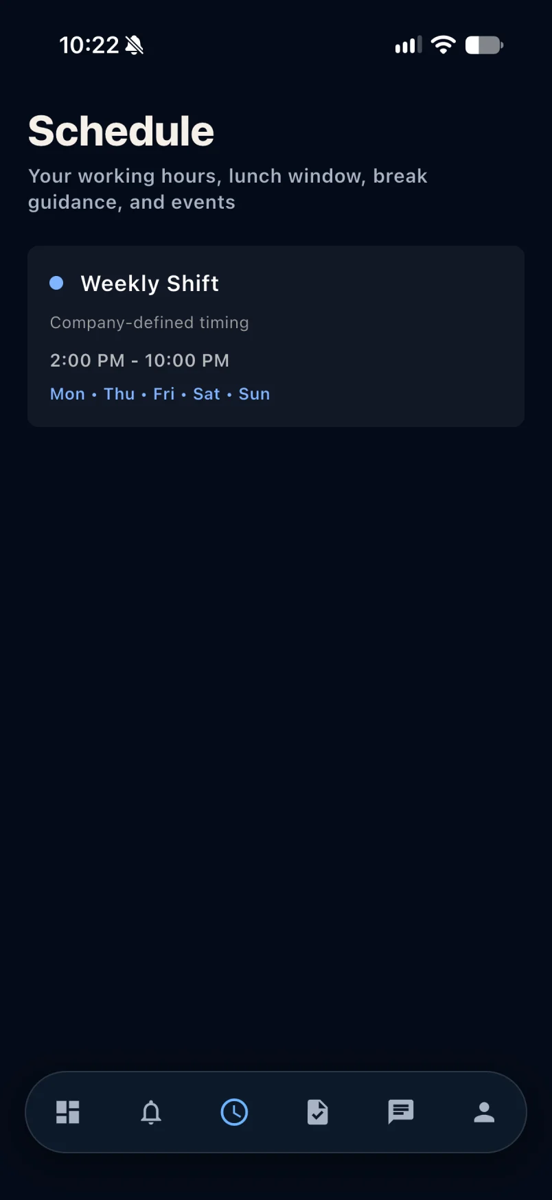 Taskynx employee schedule displayed on a phone